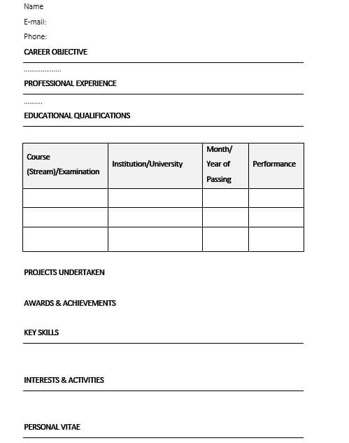 curriculum vitae format For Freshers