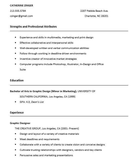graphic student resume sample