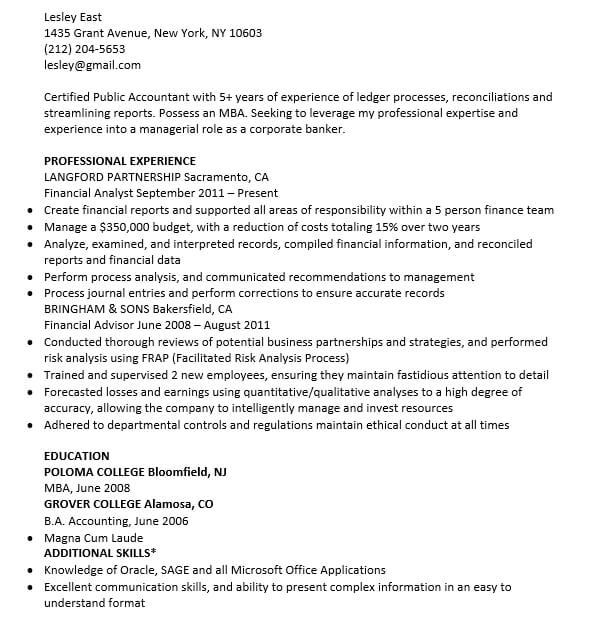 Accountant Job Resume Format