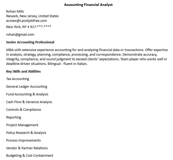 Accounting Financial Analyst Resume Template