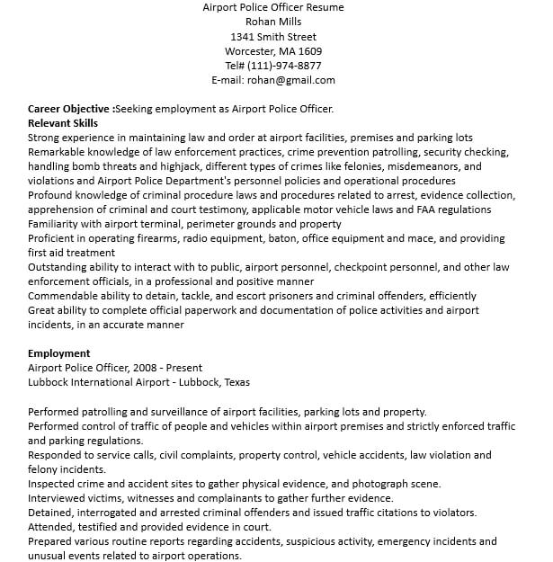 Airport Police Officer Resume