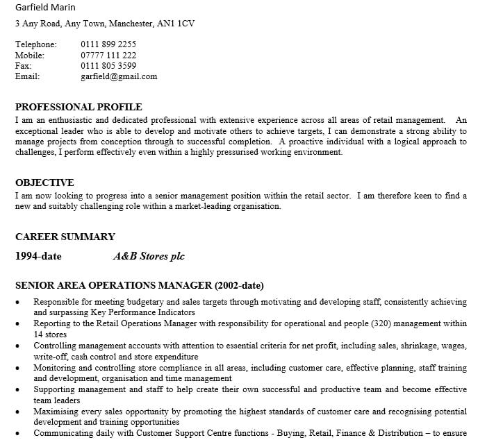 Area Sales Manager Resume