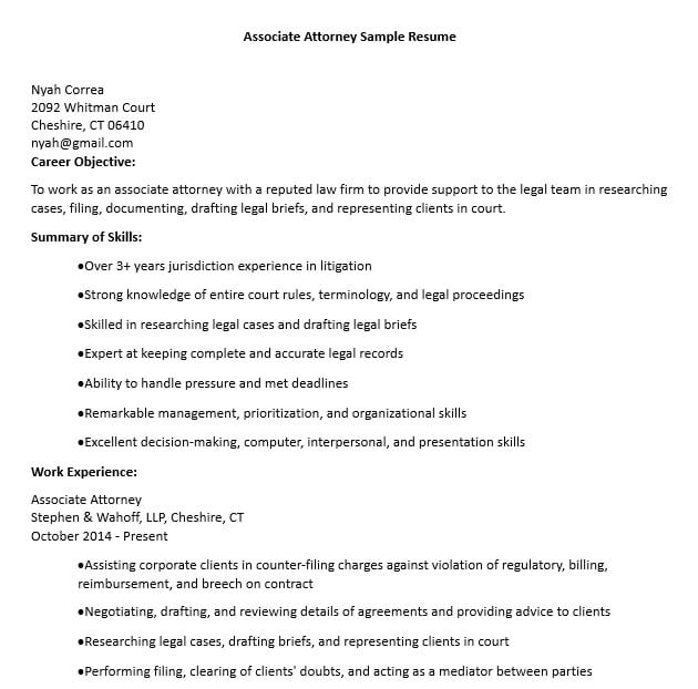 Associate Attorney Resume