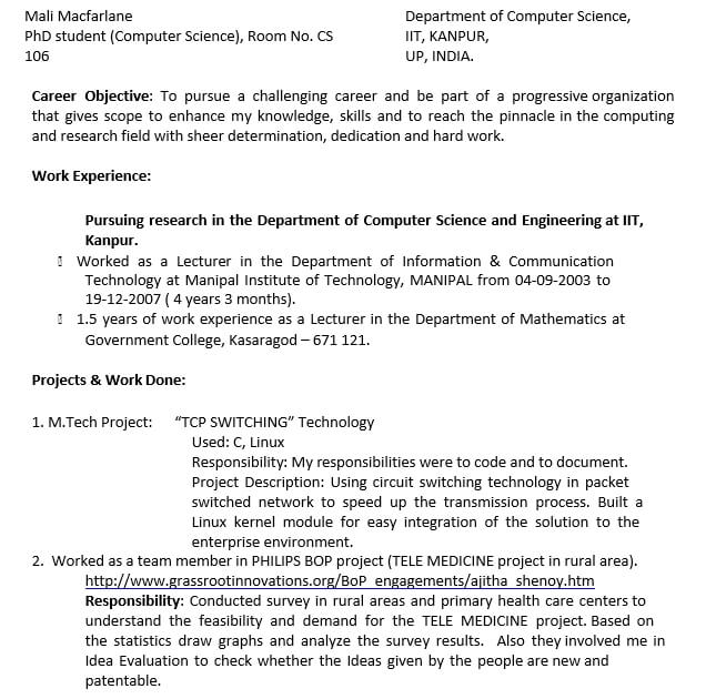 B.sc Computer Science Resume