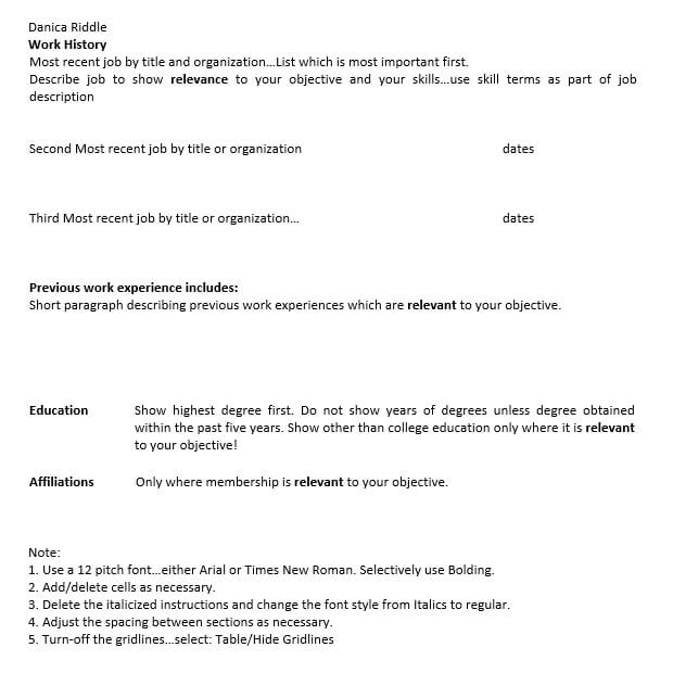 Blank Combination Resume in Microsoft Word