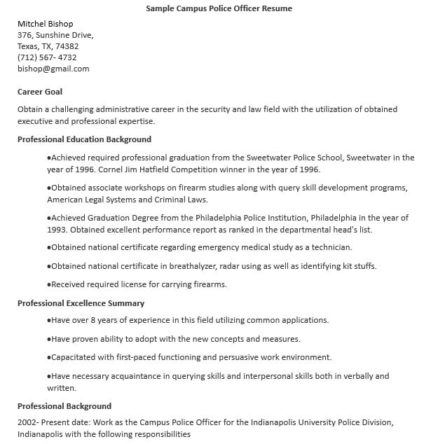 Campus Police Officer Resume