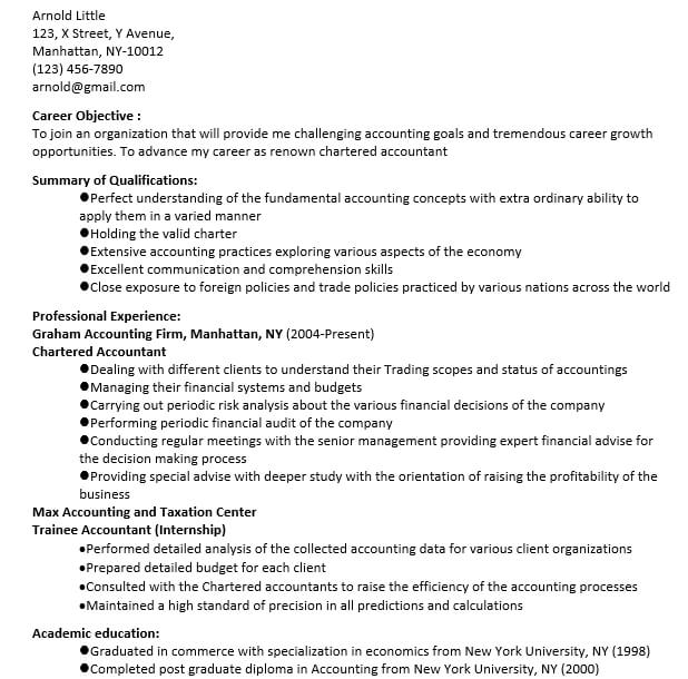Chartered Accountant Resume Objective1