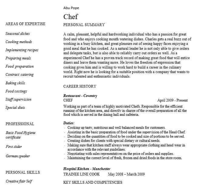 Chef Resume Sample