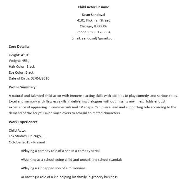 Child Actor Resume Template