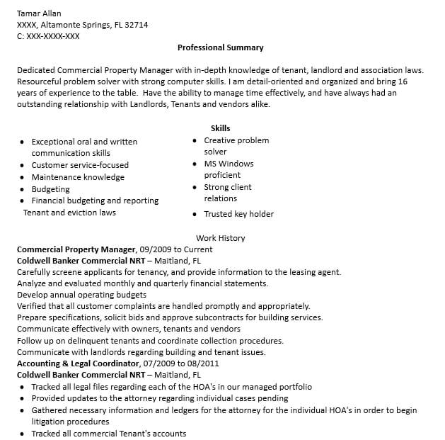 Commercial Property Manager Resume