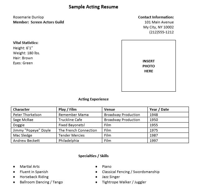 Download Actor or Actress Resume