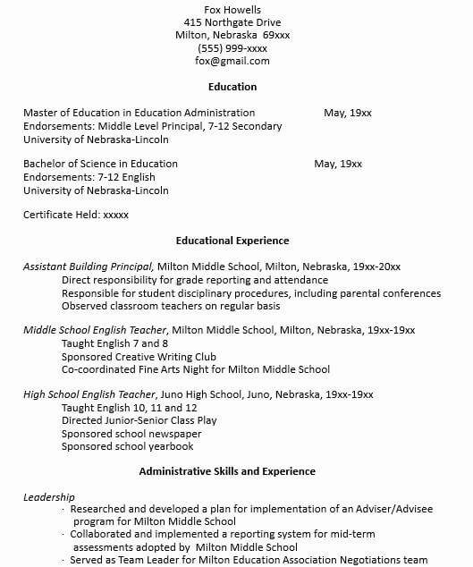 Education Administration Resume Format