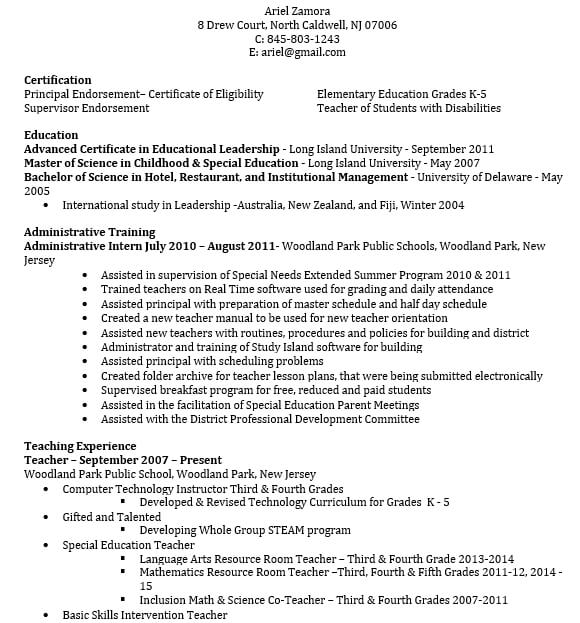 Elementary Principal Resume