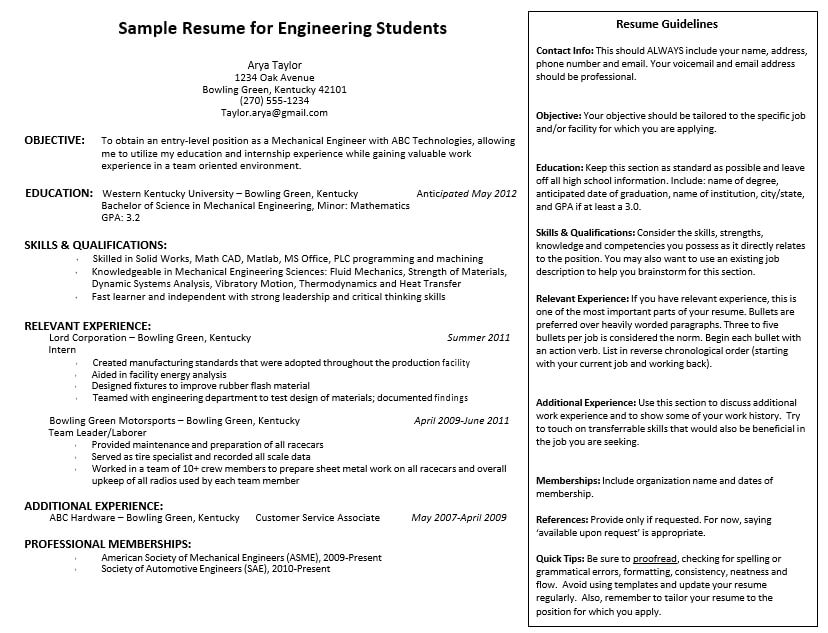 Engineering Student Curriculum Vitae