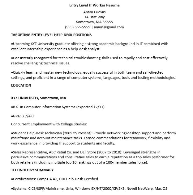 Entry Level IT Worker Resume