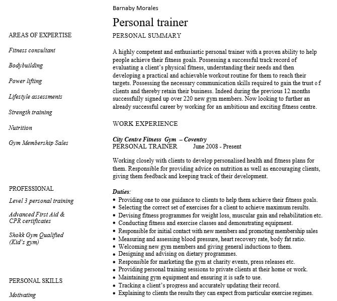Entry Level Personal Trainer Resume