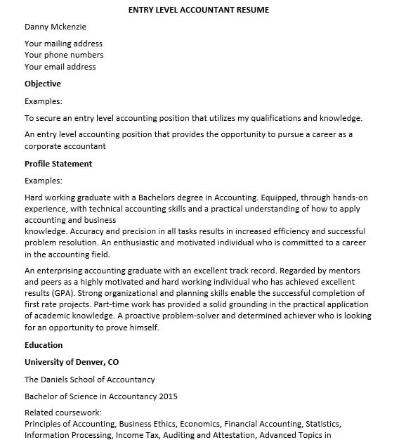 Entry Level Staff Accountant Resume Example 1