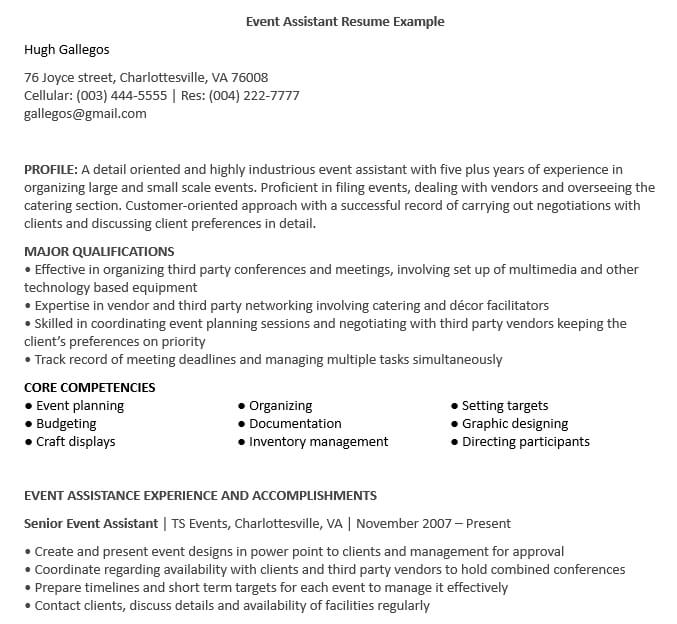 Event Planner Resume with No Experience