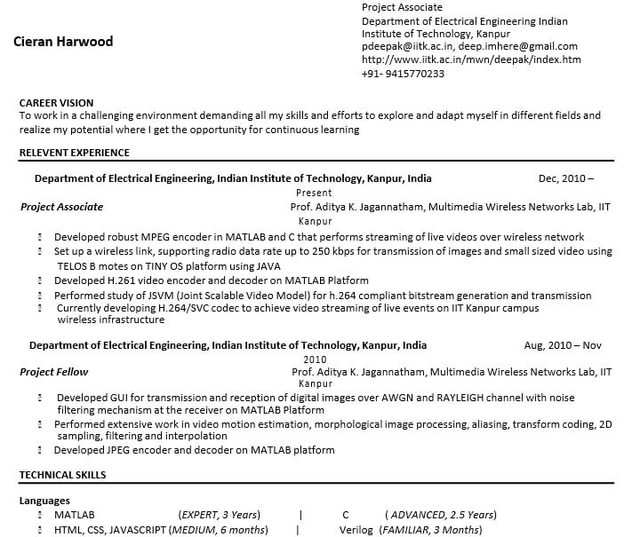 Experience Electrical Engineering Resume