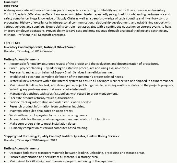 Experience Forklift Operator Resume