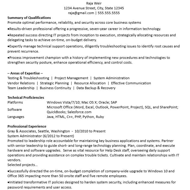 Experienced Resume Format for IT Professionals