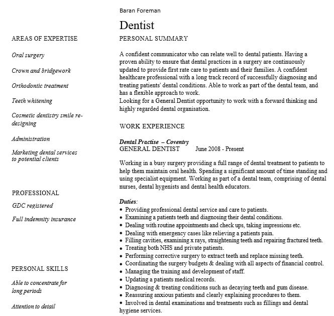 General Dentist Curriculum Vitae