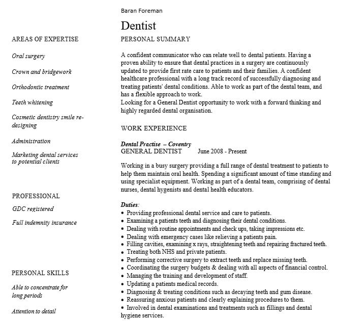 10+ Dentist Curriculum Vitae Template | room surf.com