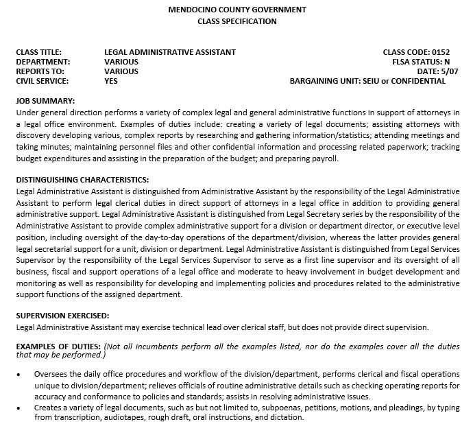 Government Office Legal Administrative Assistant Resume