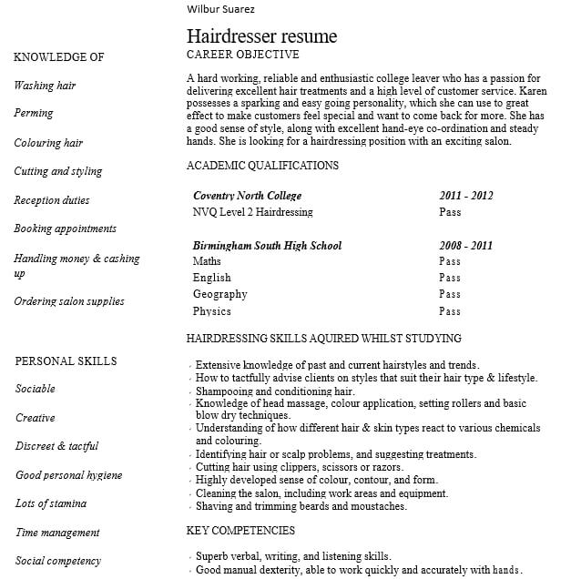 Hair Dresser Resume Free PDF Template Download