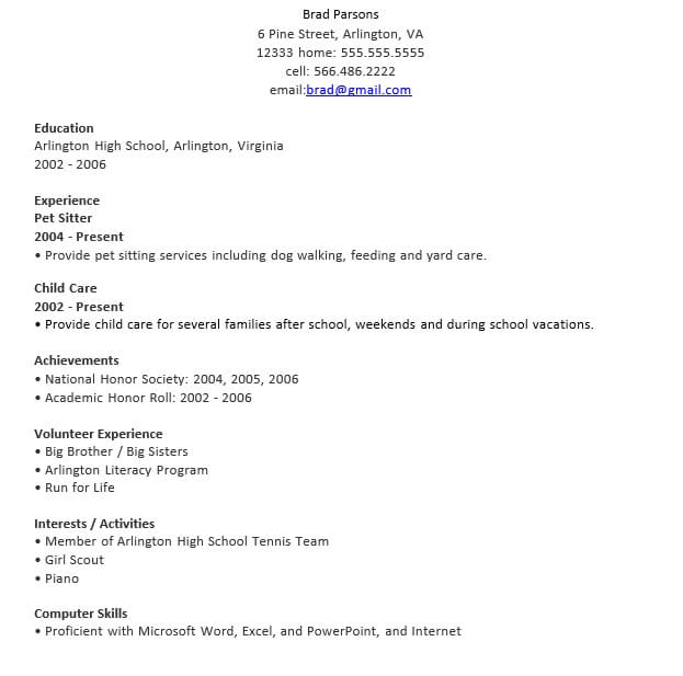 High School Entry Level Resume Template
