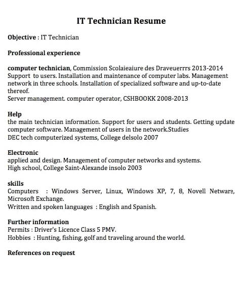 IT Technician Resume