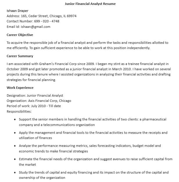 Junior Financial Analyst Resume in Word