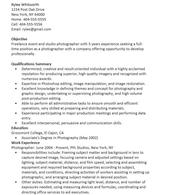 Junior Photographer Resume Word Format