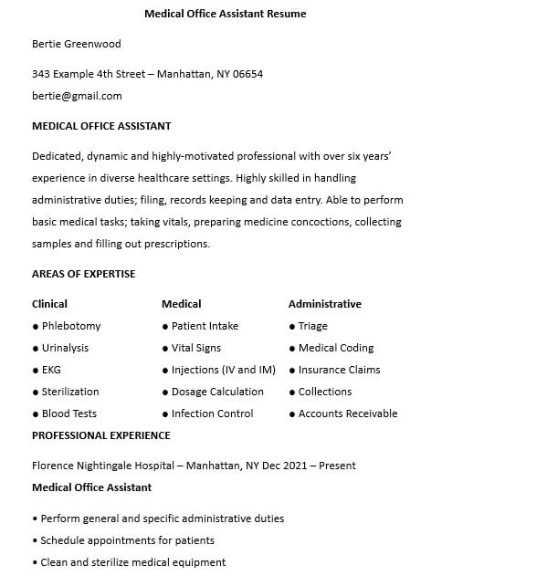 Medical Office Assistant Resume 1