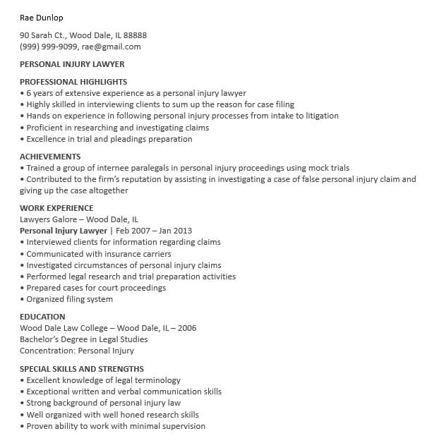 Personal Injury Lawyer Resume Template