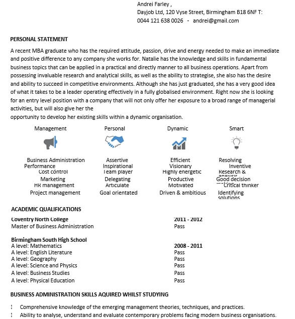 Proffesional MBA Resume PDF Format