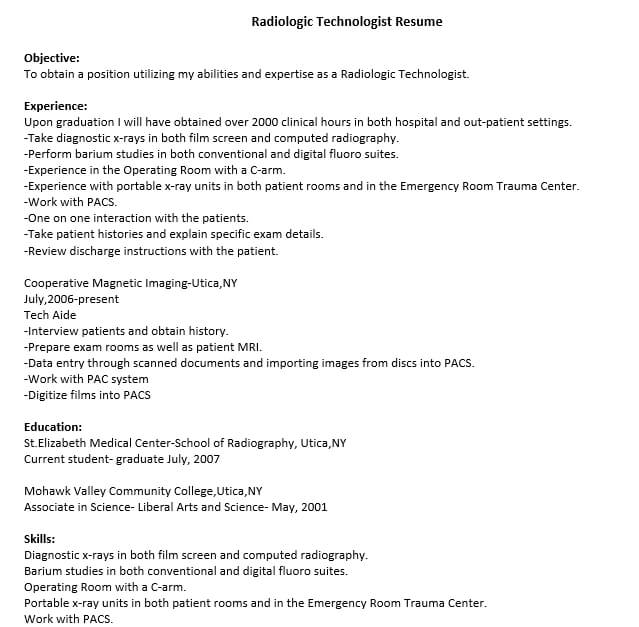 Radiologic Technologist Resume