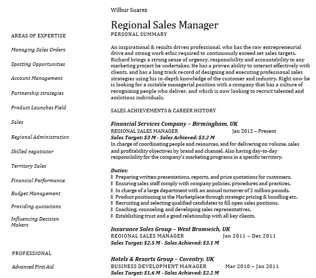 Regional Sales Manager Resume
