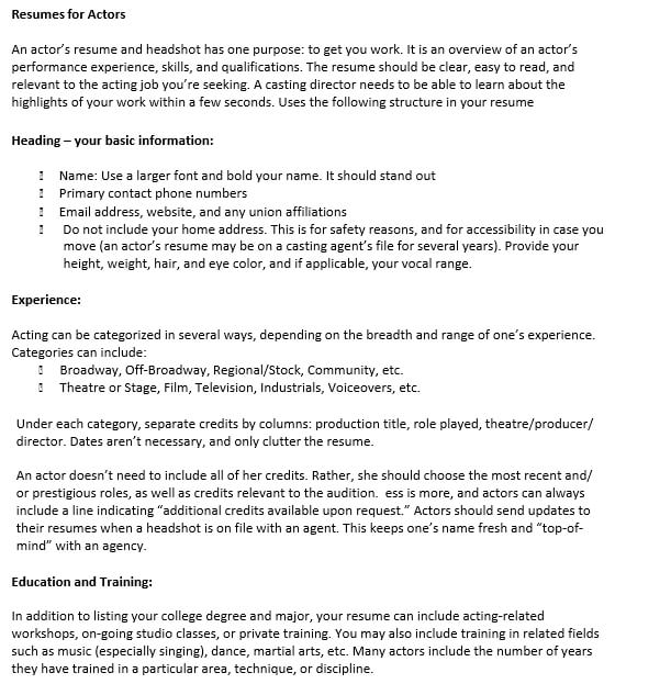 Resume for Actors