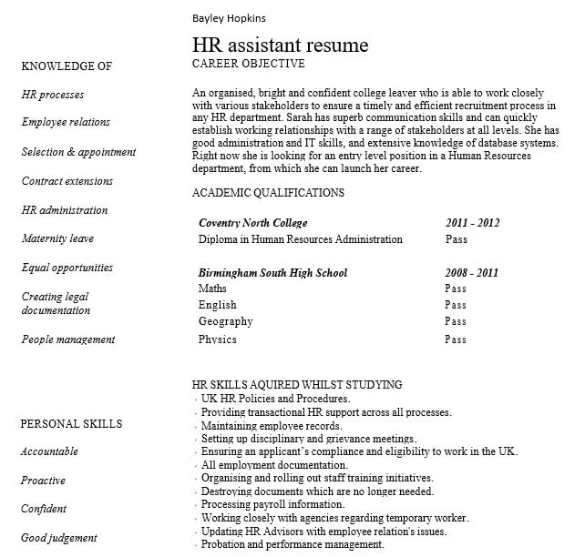 Resume for HR Fresher Graduate
