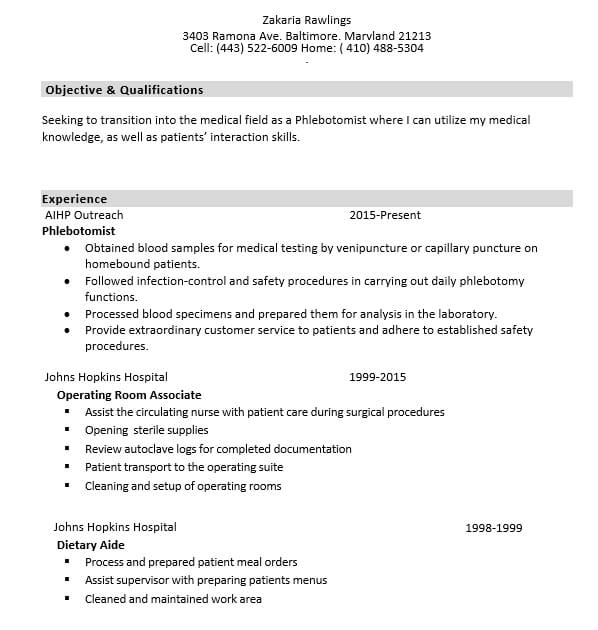 Sample Phlebotomy Resume