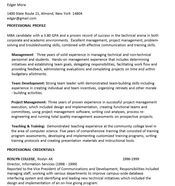 Sample Resume Template for MBA Application PDF