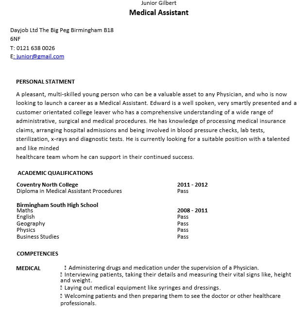 Student Entry Level Medical Assistant Resume Template