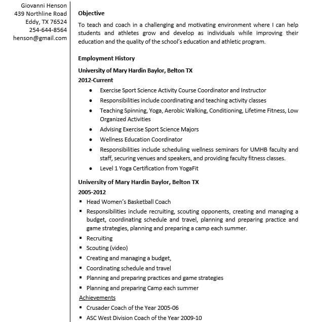 Volleyball Coach Resume