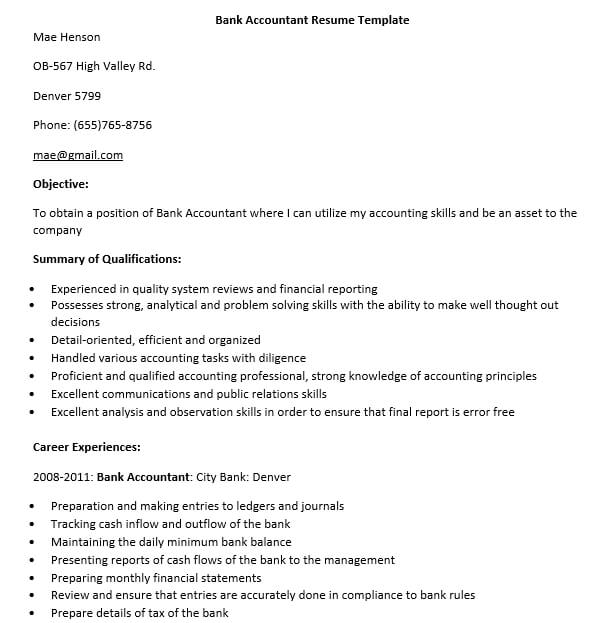 bank accountant resume template