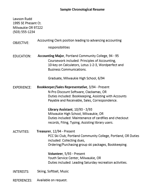 Accounting Chronological Resume
