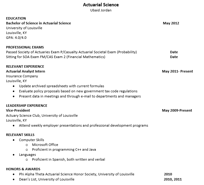 Actuarial Science Resume