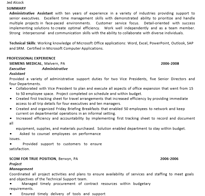 Administrative Assistant IT Resume