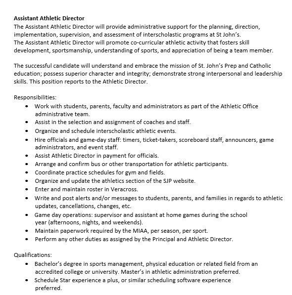 Assistant Athletic Director Resume