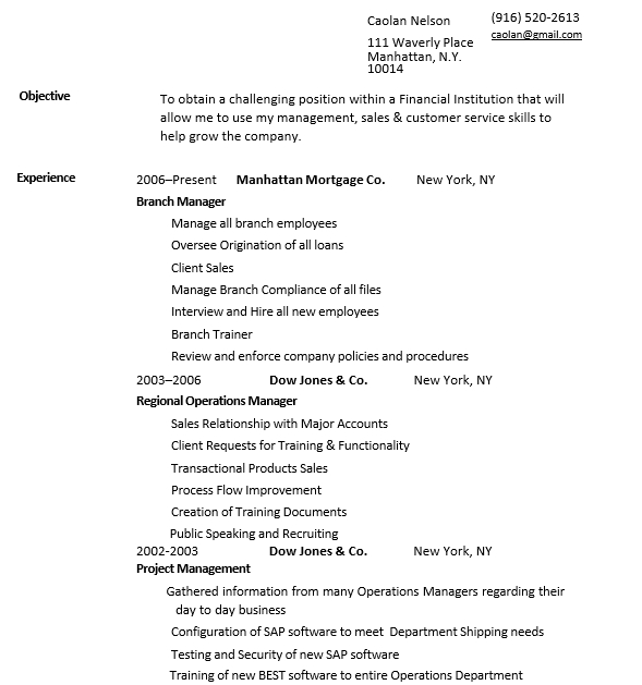 Bank Manager Resume PDF
